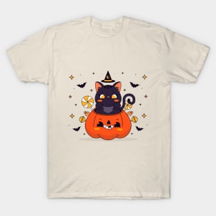 Halloween - Cat - New Year - Pumpkin T-Shirt